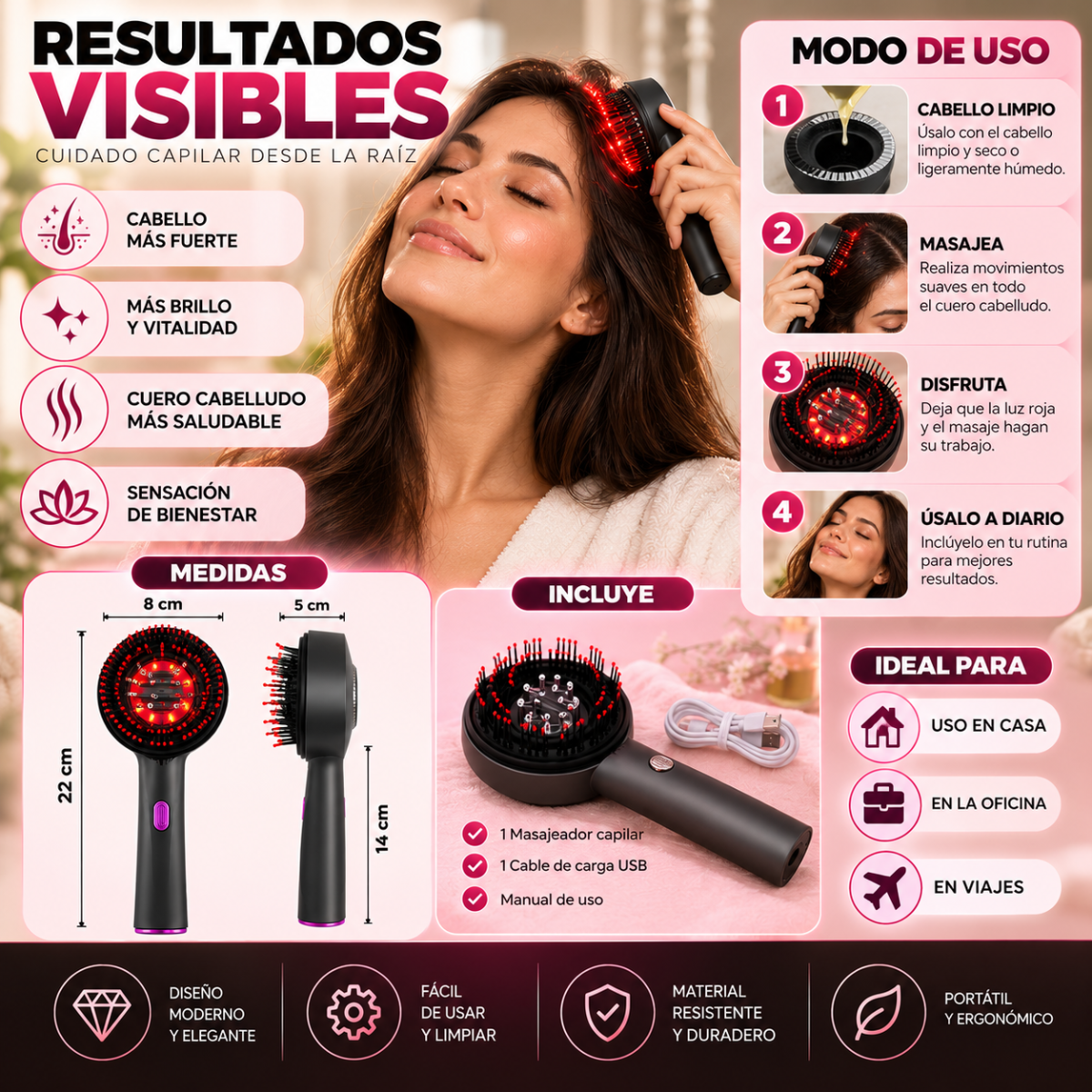 Masajeador Capilar LED 3 en 1 – Relajación, Estimulación y Cuidado del Cabello ✨