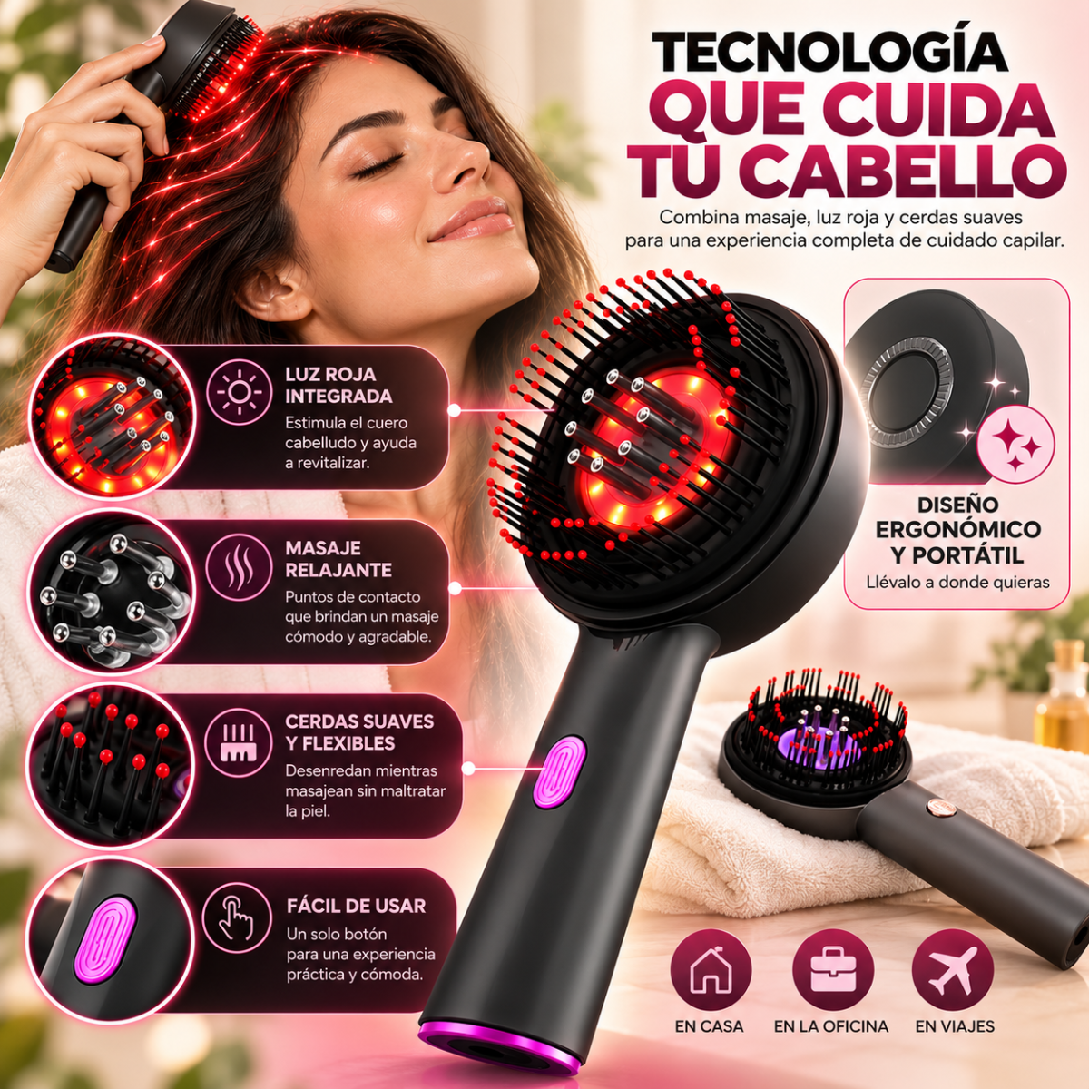 Masajeador Capilar LED 3 en 1 – Relajación, Estimulación y Cuidado del Cabello ✨