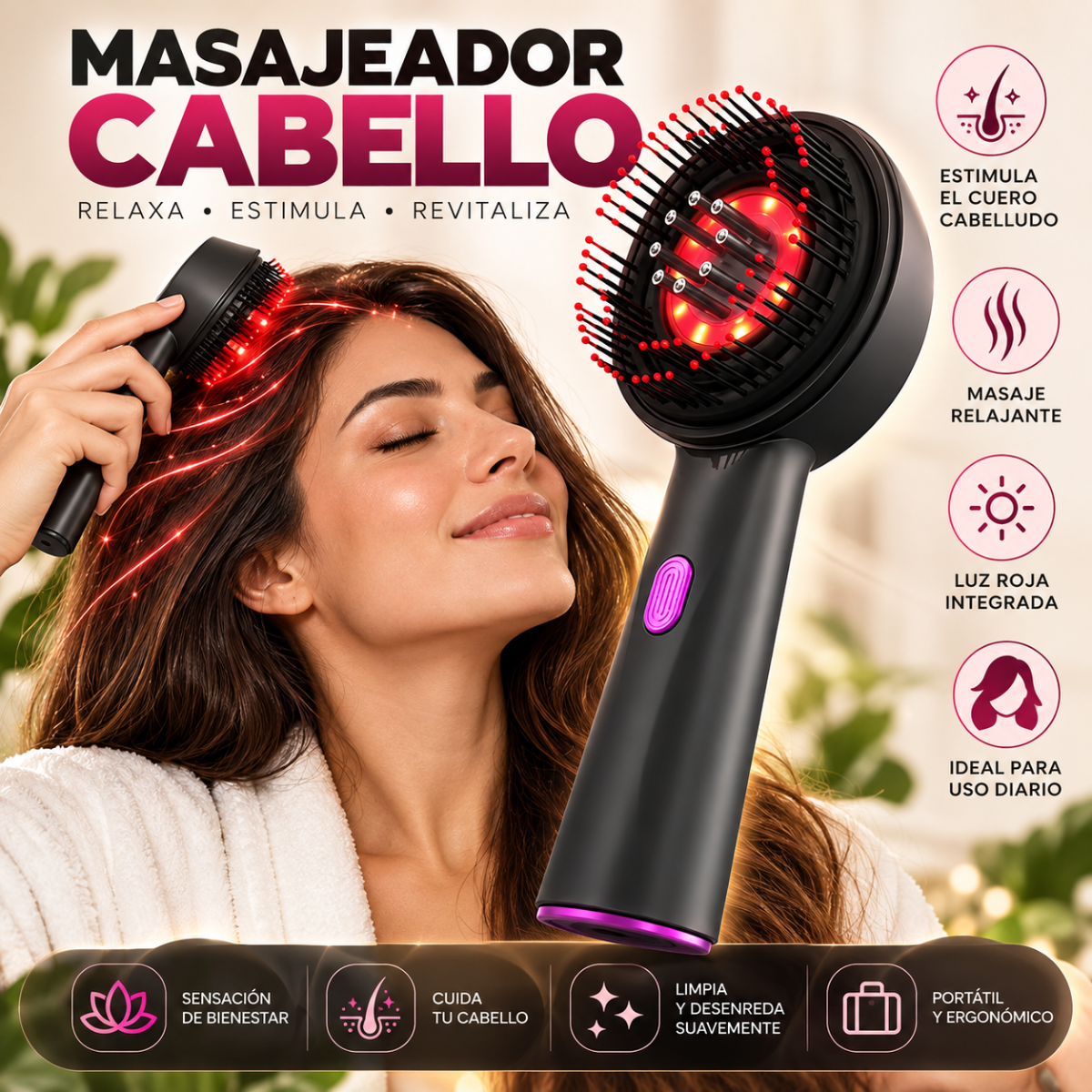 Masajeador Capilar LED 3 en 1 – Relajación, Estimulación y Cuidado del Cabello ✨